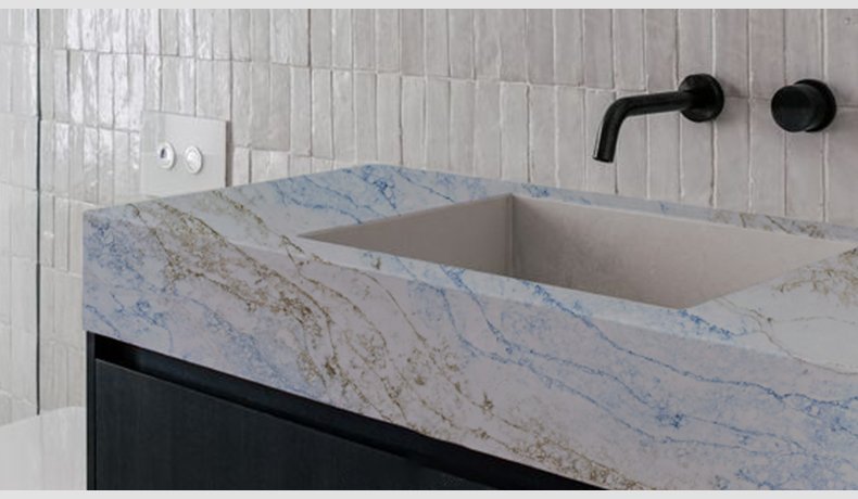 Lazada White Quartz With Blue And Gold Veins Countertops 6030