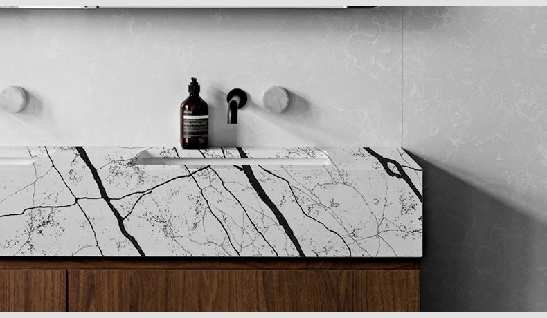 5070 San Louis Calacatta Quartz Thick Black Stripes Suppliers