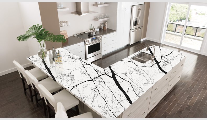 5070 San Louis Calacatta Quartz Thick Black Stripes Suppliers